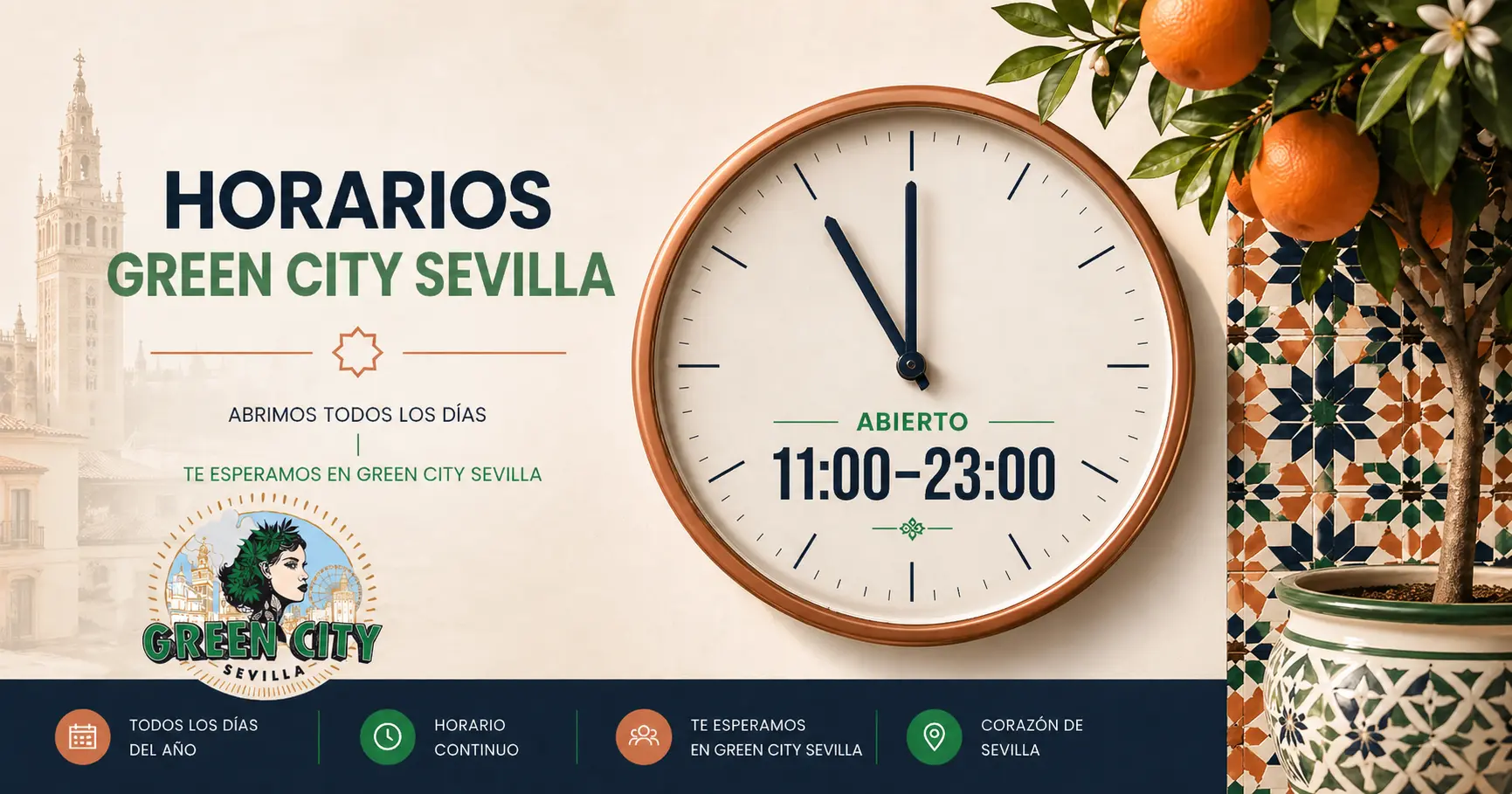 Horarios de los clubs de cannabis en Sevilla Green City Sevilla abierto 7 días