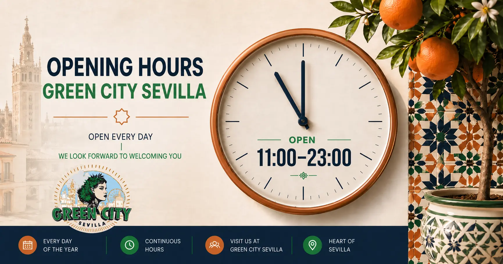 Cannabis club hours in Seville Green City Sevilla open 7 days