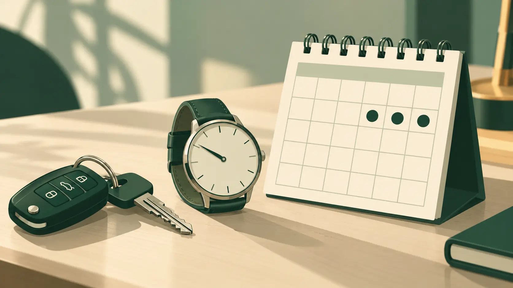 Reloj y calendario junto a unas llaves de coche: el THC se detecta en saliva durante días aunque los efectos del cannabis duren unas horas